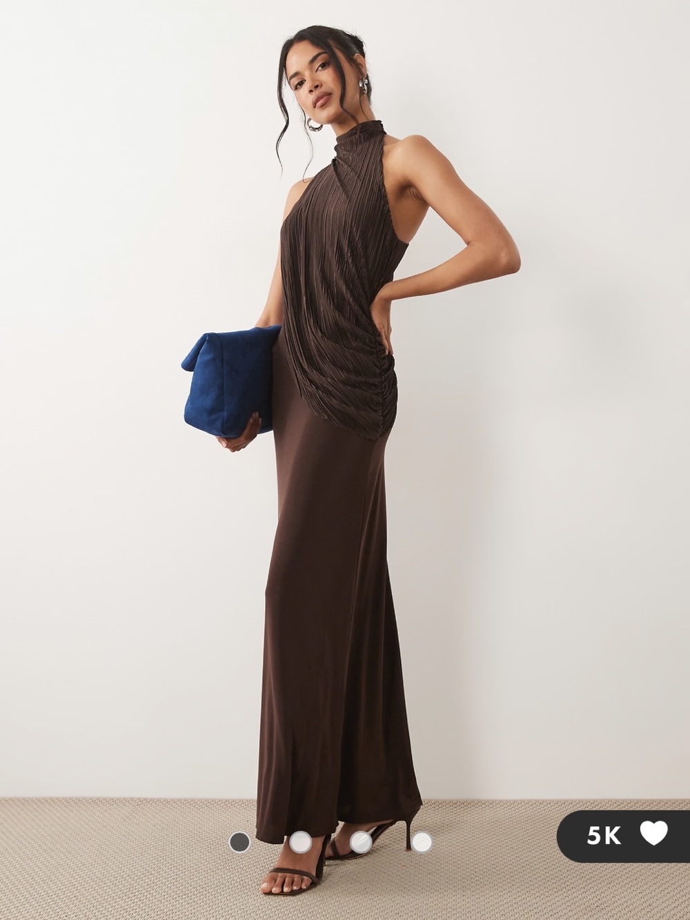 ASOS DESIGN plisse contrast draped halter neck maxi wedding guest formal